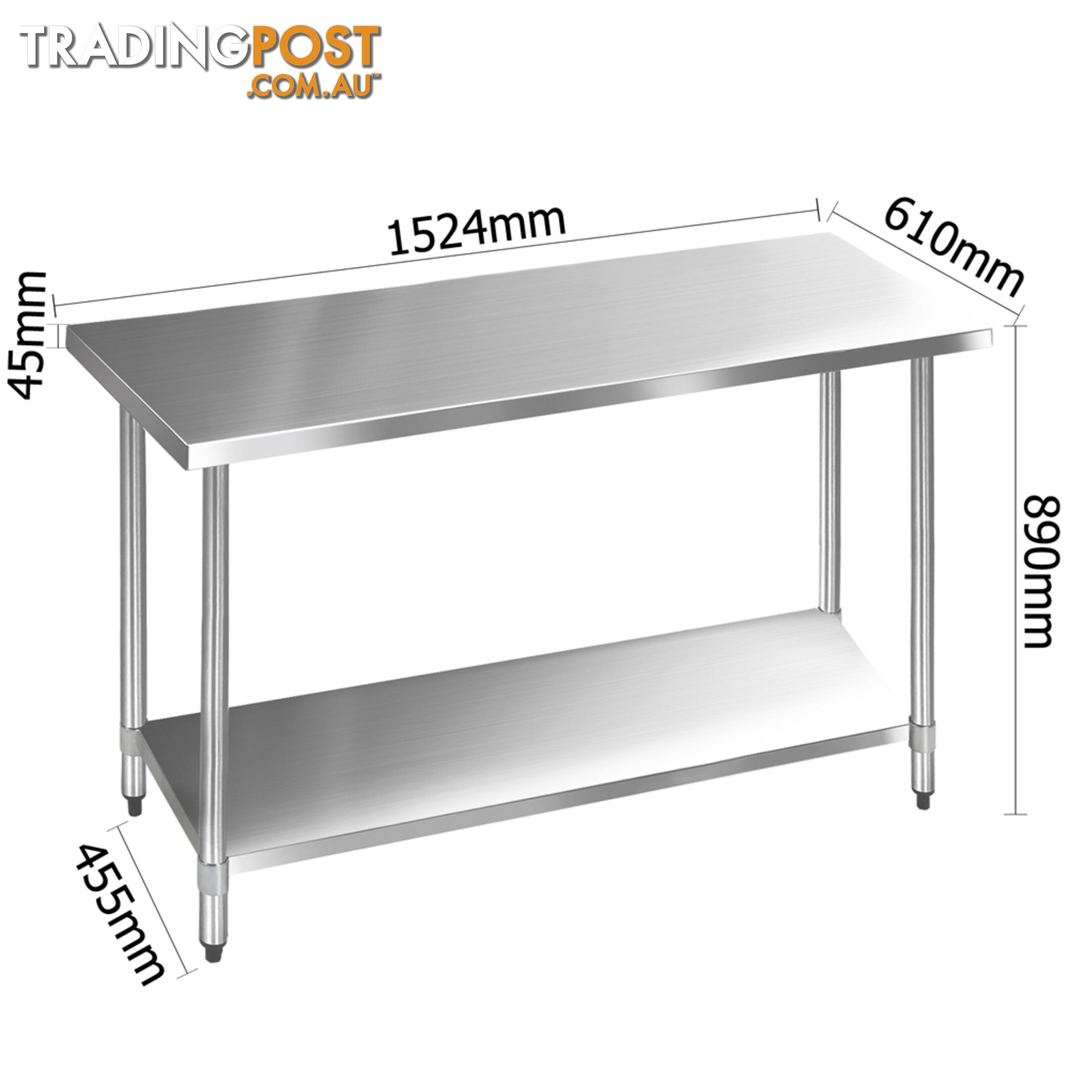 Stainless Steel Kitchen Work Bench Food 304 Preparation Table Top 1524mm