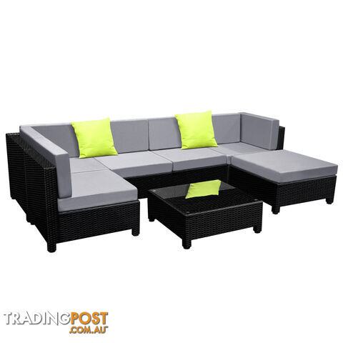 Outdoor Lounge 6 Seater Garden Furniture Wicker 7pcs Rattan Sofa Setting BKGY