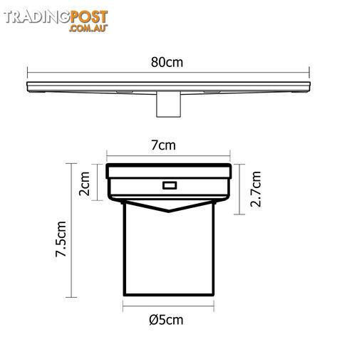 Stainless Steel Shower Grate Tile Insert Waste Linear Bathroom Drain Floor 800mm