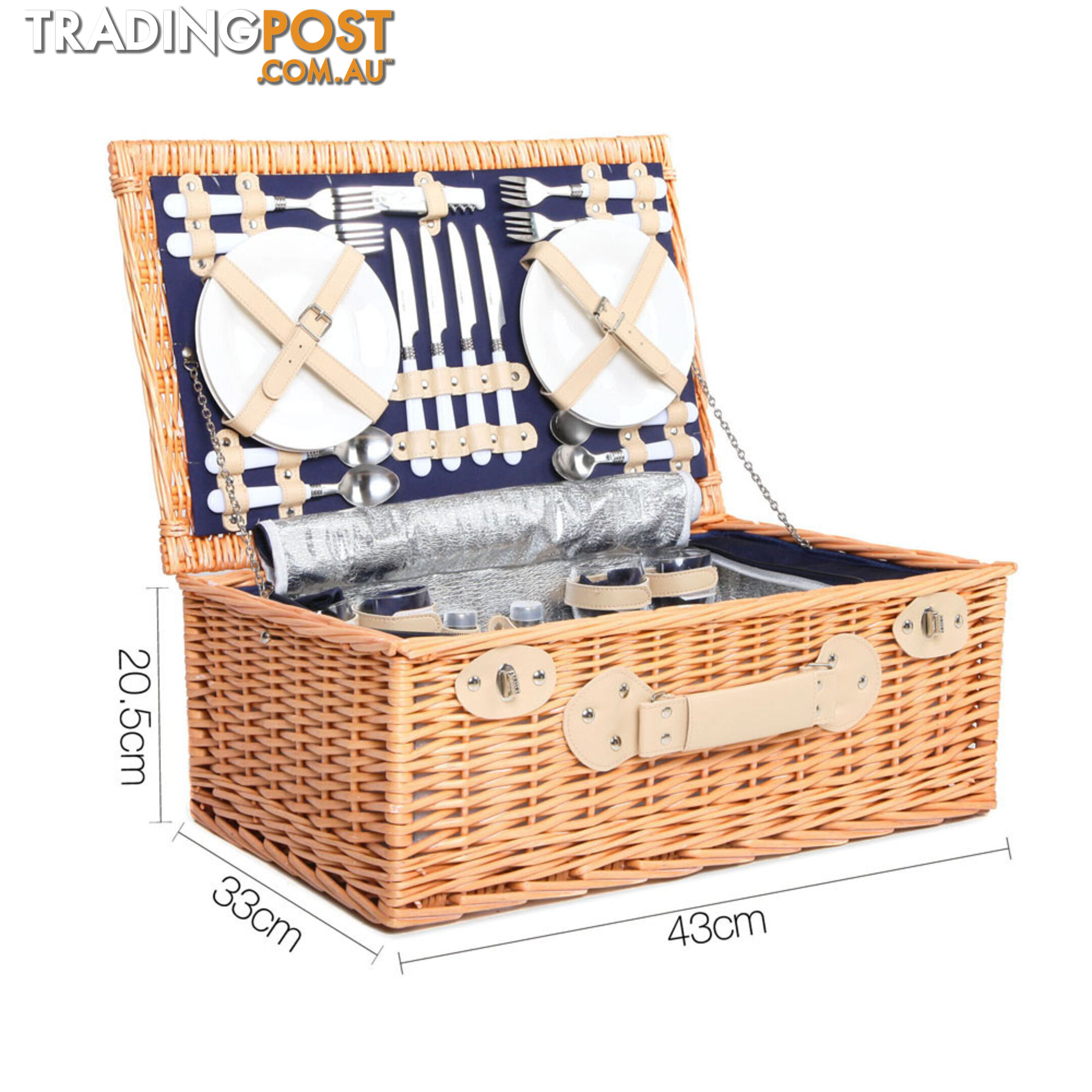 4 Person Picnic Basket Set with Cooler Bag Blanket - Navy