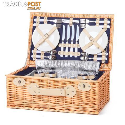 4 Person Picnic Basket Set with Cooler Bag Blanket - Navy