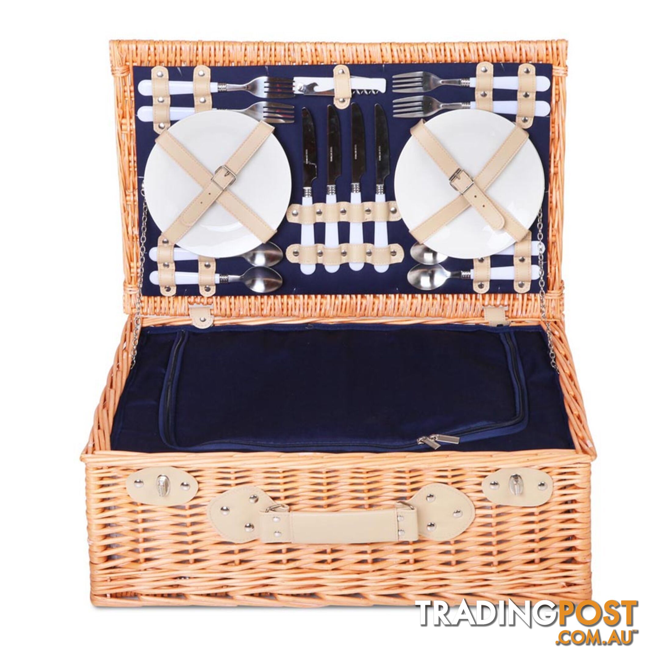 4 Person Picnic Basket Set with Cooler Bag Blanket - Navy