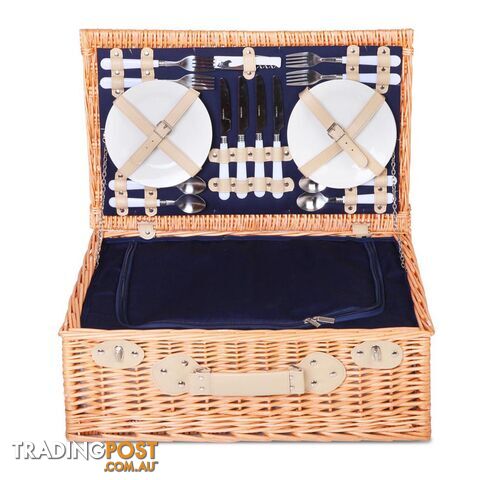 4 Person Picnic Basket Set with Cooler Bag Blanket - Navy