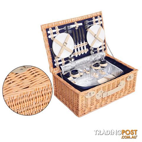 4 Person Picnic Basket Set with Cooler Bag Blanket - Navy