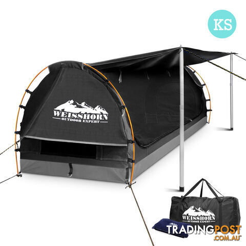 Free Standing Camping Canvas Swag Dome Tent 6cm Mattress Pillow King Single Grey