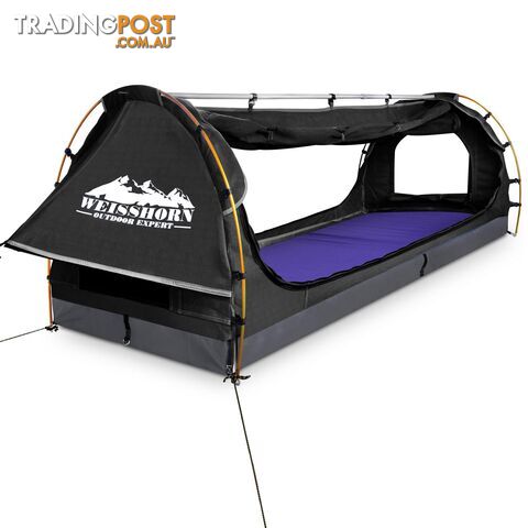 Free Standing Camping Canvas Swag Dome Tent 6cm Mattress Pillow King Single Grey - photo 4 of 9