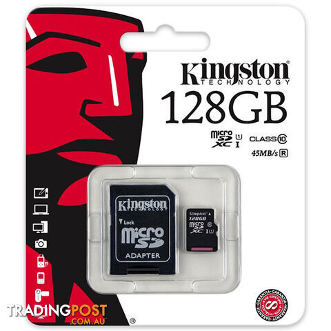 KINGSTON SDC10G2/128GBFR 128GB microSDXC Class 10 UHS-I upto 45MB/s with SD adaptor