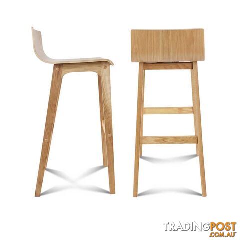 Set of 2 Oak Wood Bar Stools - Natural