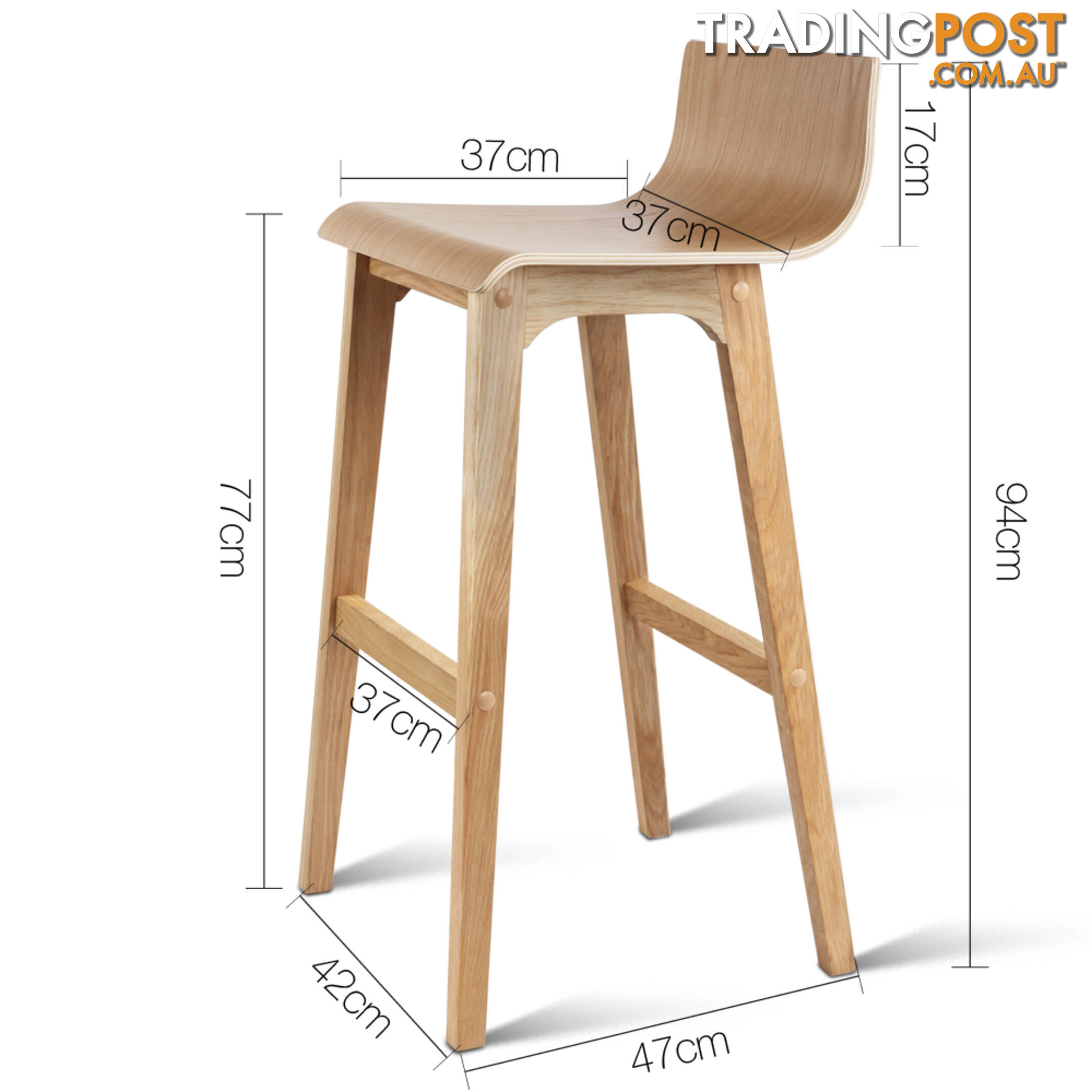 Set of 2 Oak Wood Bar Stools - Natural