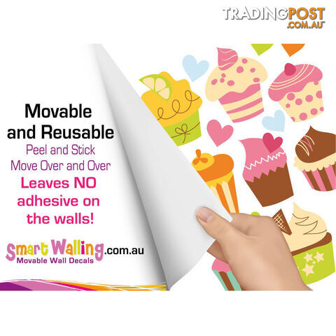 Large Size Cute Cupcakes Wall Stickers - Totally Movable and Reusable
