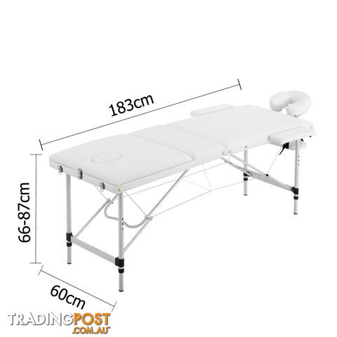 Portable Aluminium Massage Bed Beauty Waxing Table Chair 3 Fold White 60cm