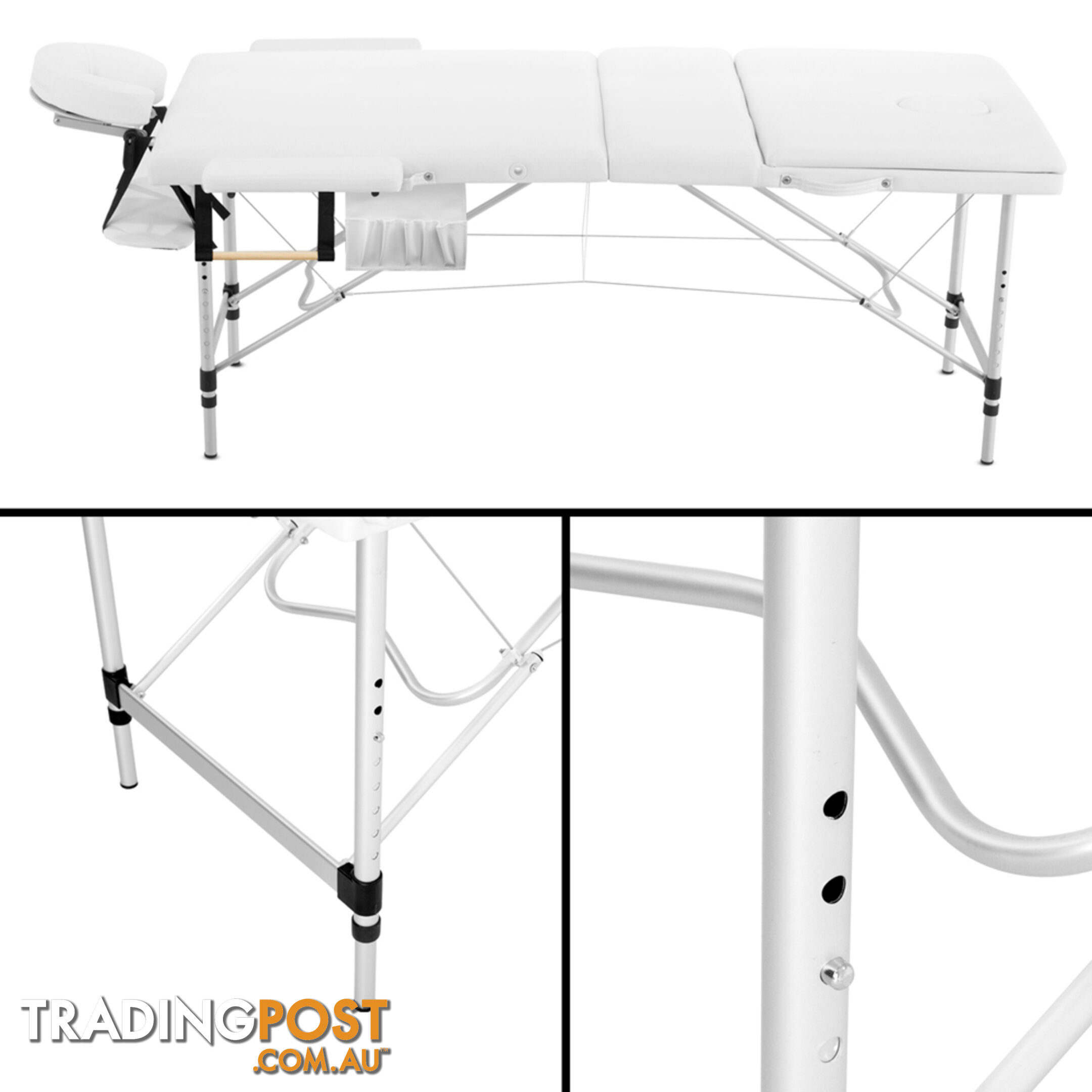 Portable Aluminium Massage Bed Beauty Waxing Table Chair 3 Fold White 60cm