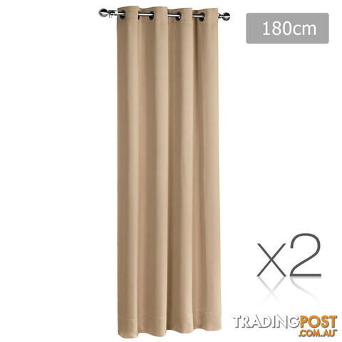 2 x Luxury Eyelet Blockout Curtain Room Darkening 250GSM 3 Layer 180x230cm Latte