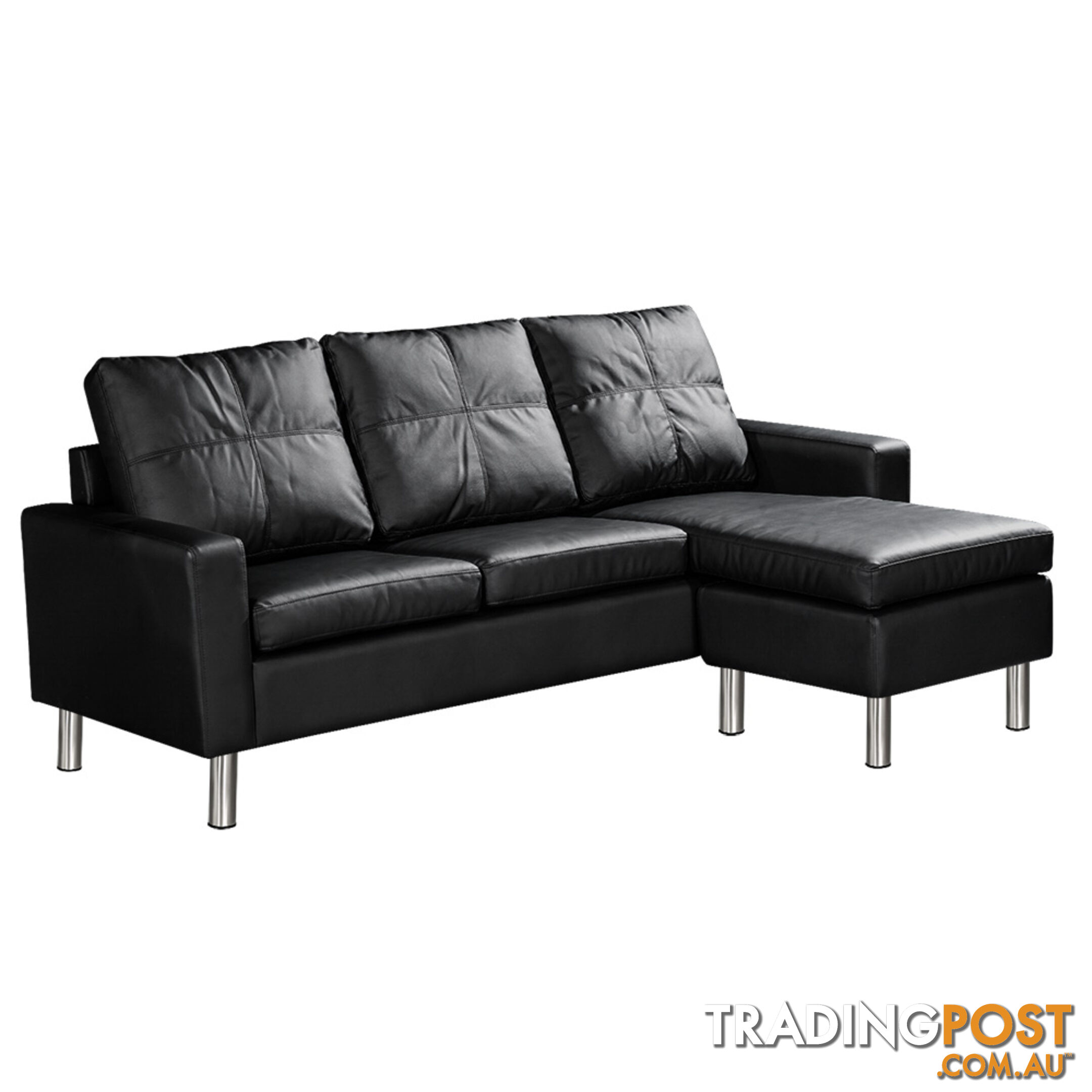 4 Seater PU Leather Sofa Modular Lounge Suite Black