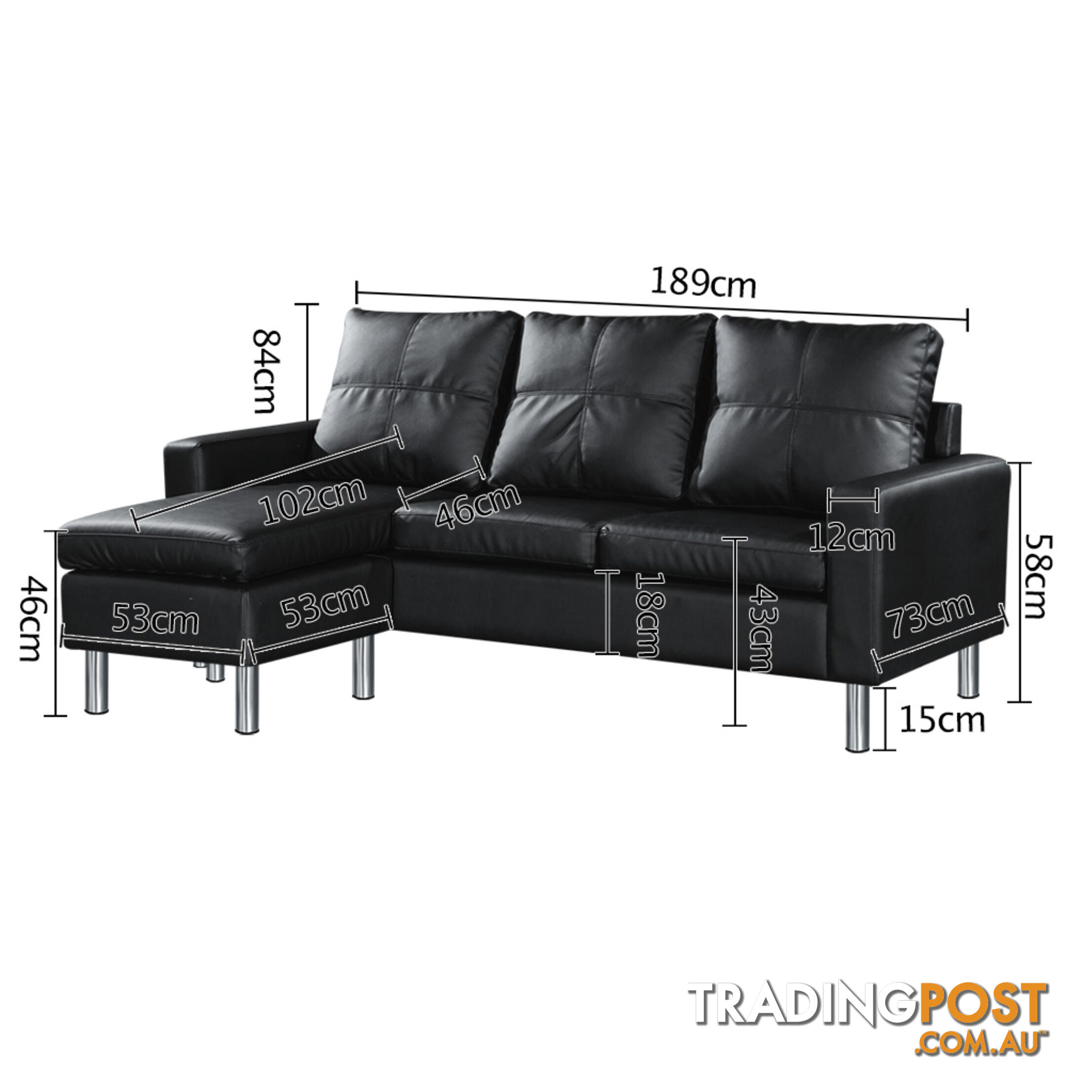 4 Seater PU Leather Sofa Modular Lounge Suite Black