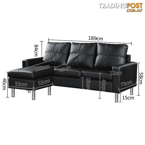 4 Seater PU Leather Sofa Modular Lounge Suite Black