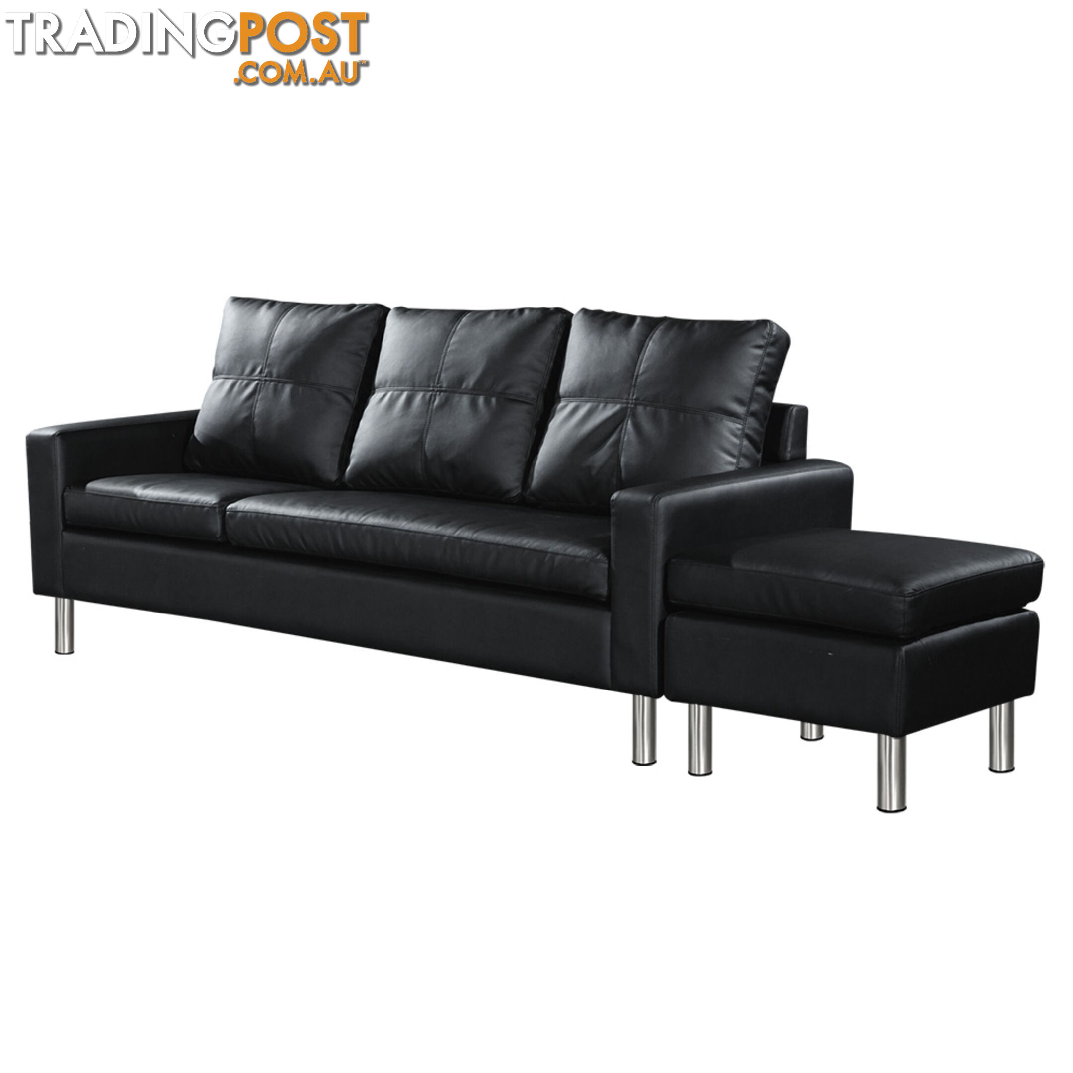 4 Seater PU Leather Sofa Modular Lounge Suite Black