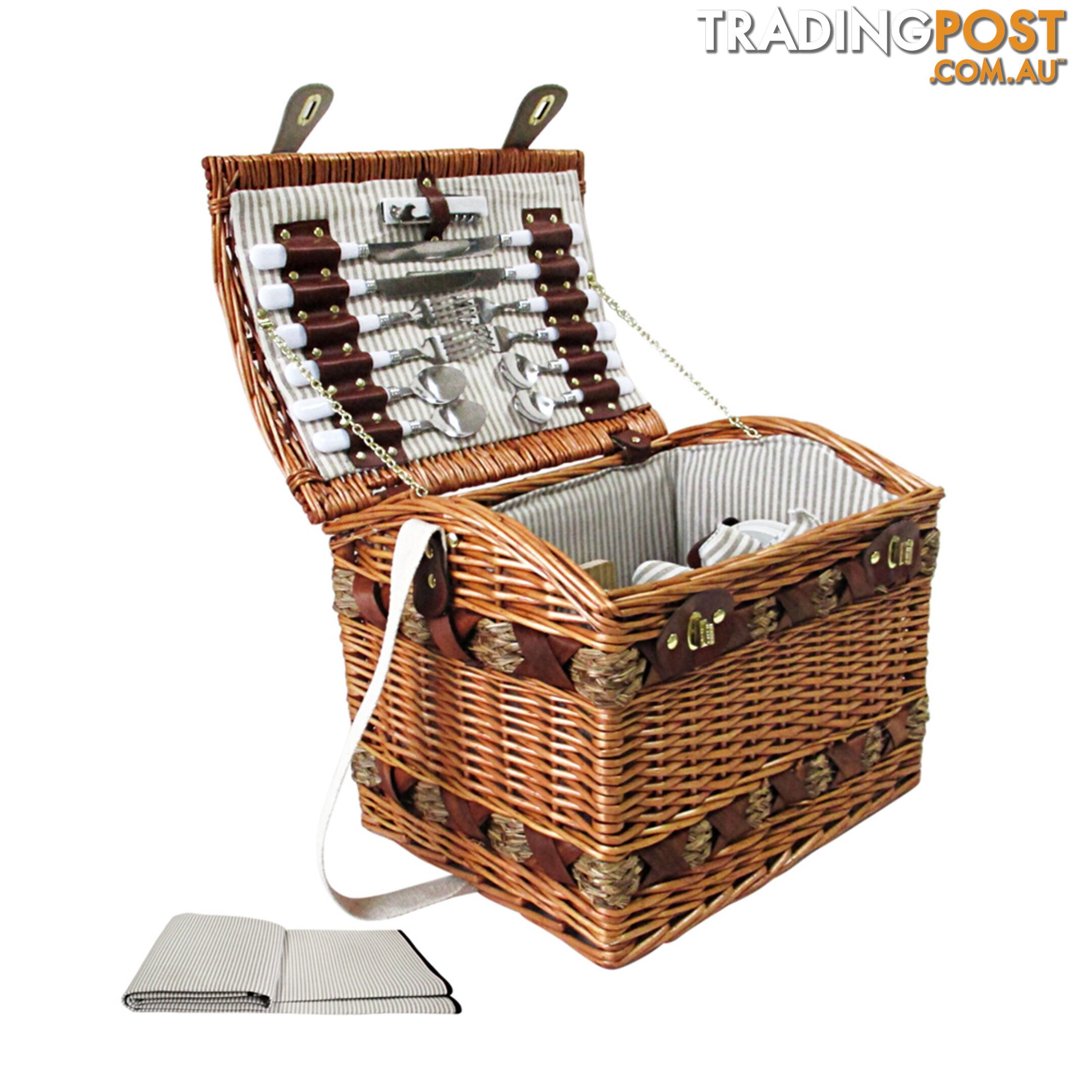 4 Person Picnic Basket Set w/ Cheese Board Blanket