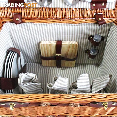 4 Person Picnic Basket Set w/ Cheese Board Blanket