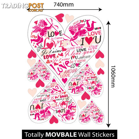 Extra Large Size Pink Cupid Love Hearts Wall Stickers - Totally Movable