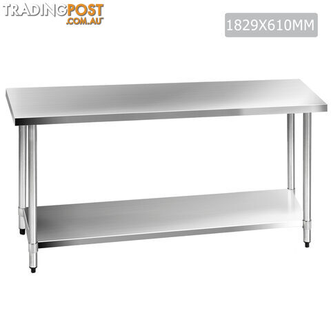 Stainless Steel Kitchen Work Bench Food 304 Preparation Table Top 1829mm