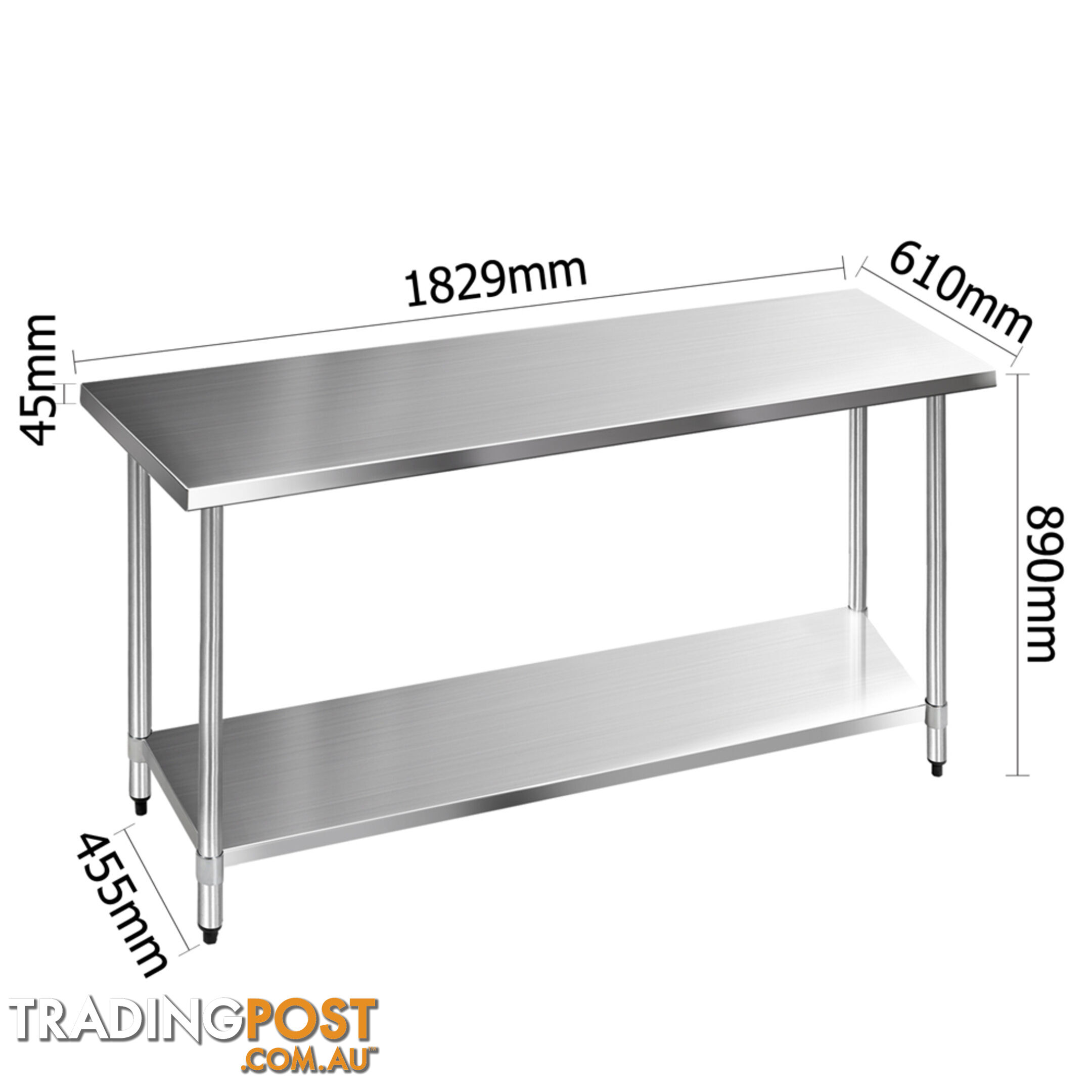 Stainless Steel Kitchen Work Bench Food 304 Preparation Table Top 1829mm