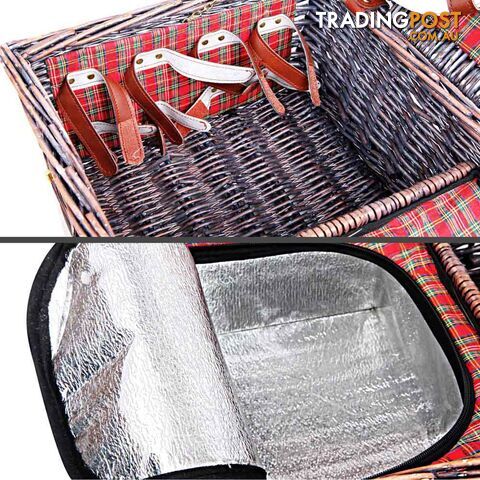 4 Person Picnic Basket Set w/ Cooler Bag Blanket