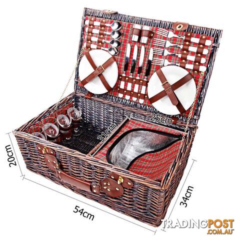 4 Person Picnic Basket Set w/ Cooler Bag Blanket