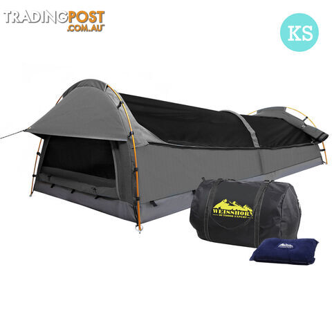 King Single Swag Canvas Camping Tent Aluminium Pole Carry Bag Air Pillow Grey