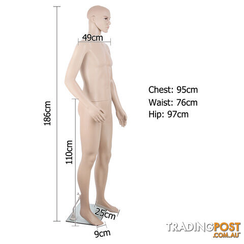 Full Body Male Mannequin Cloth Display Tailor Dressmaker Skin Tone 186cm