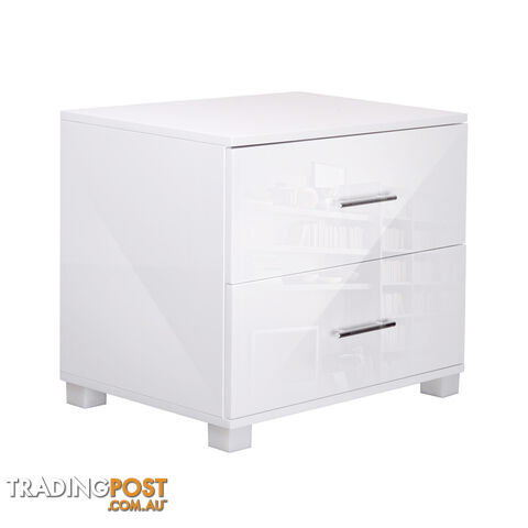 High Gloss Two Drawers Bedside Table Cabinet Lamp Unit White