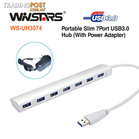 Portable slim 7-Port USB3.0 Hub with Power Adapter (SAA approval Power)