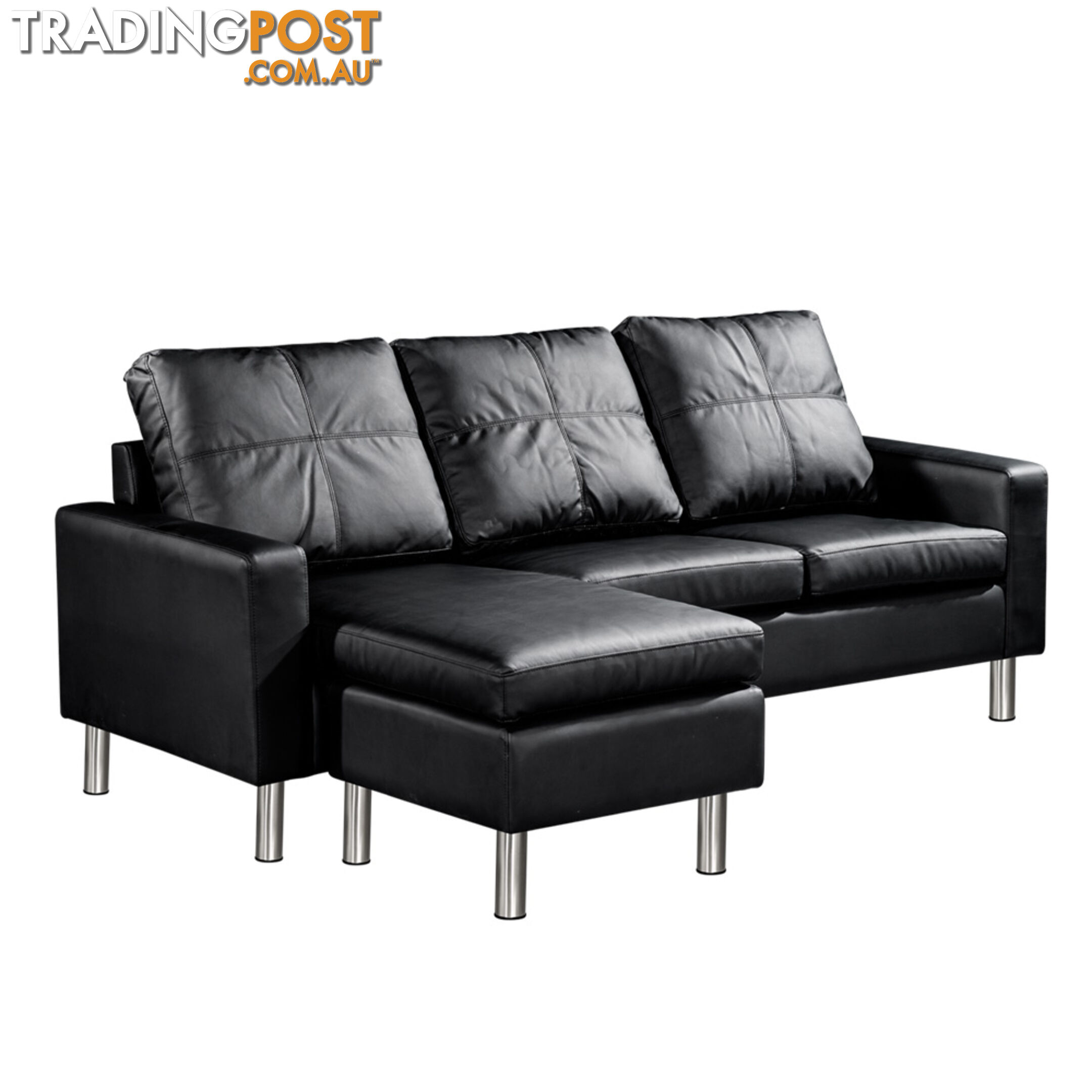 PU Leather Sofa Couch Bed 4 Seater Corner Modular Lounge Suite Ottoman Black