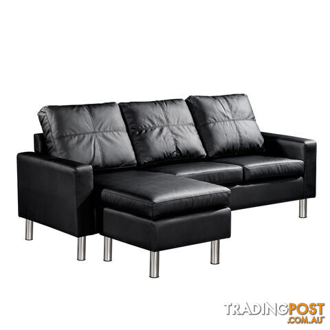 PU Leather Sofa Couch Bed 4 Seater Corner Modular Lounge Suite Ottoman Black