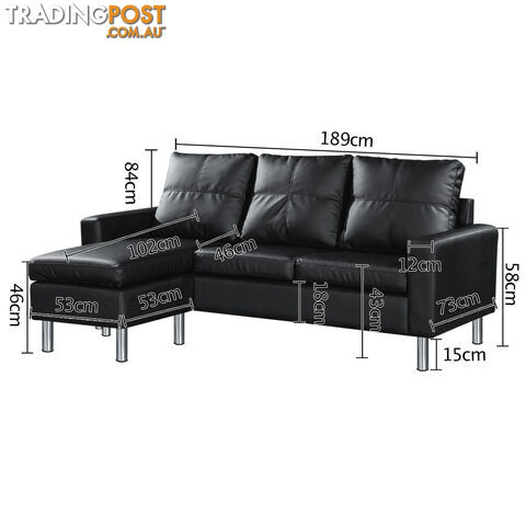 PU Leather Sofa Couch Bed 4 Seater Corner Modular Lounge Suite Ottoman Black