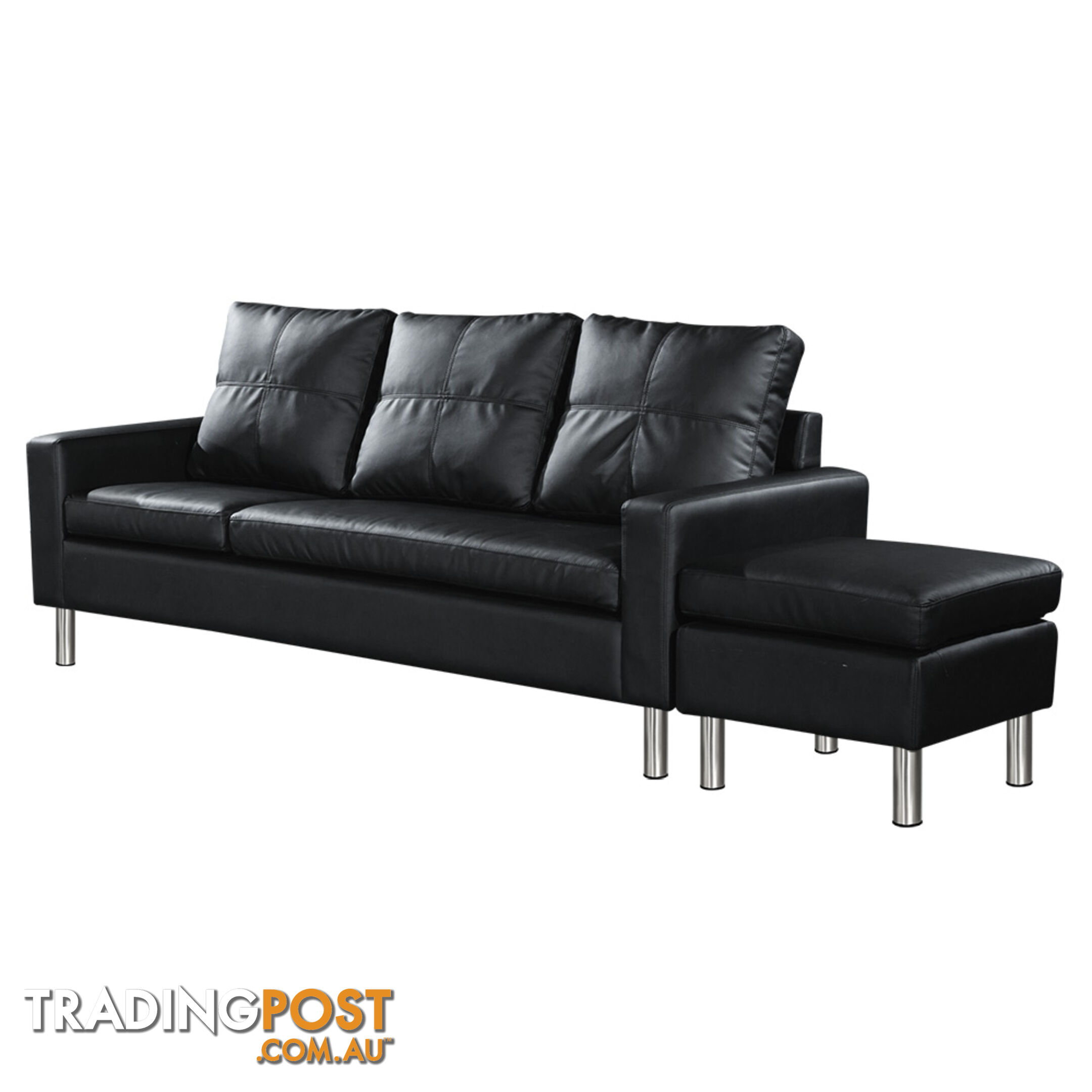 PU Leather Sofa Couch Bed 4 Seater Corner Modular Lounge Suite Ottoman Black