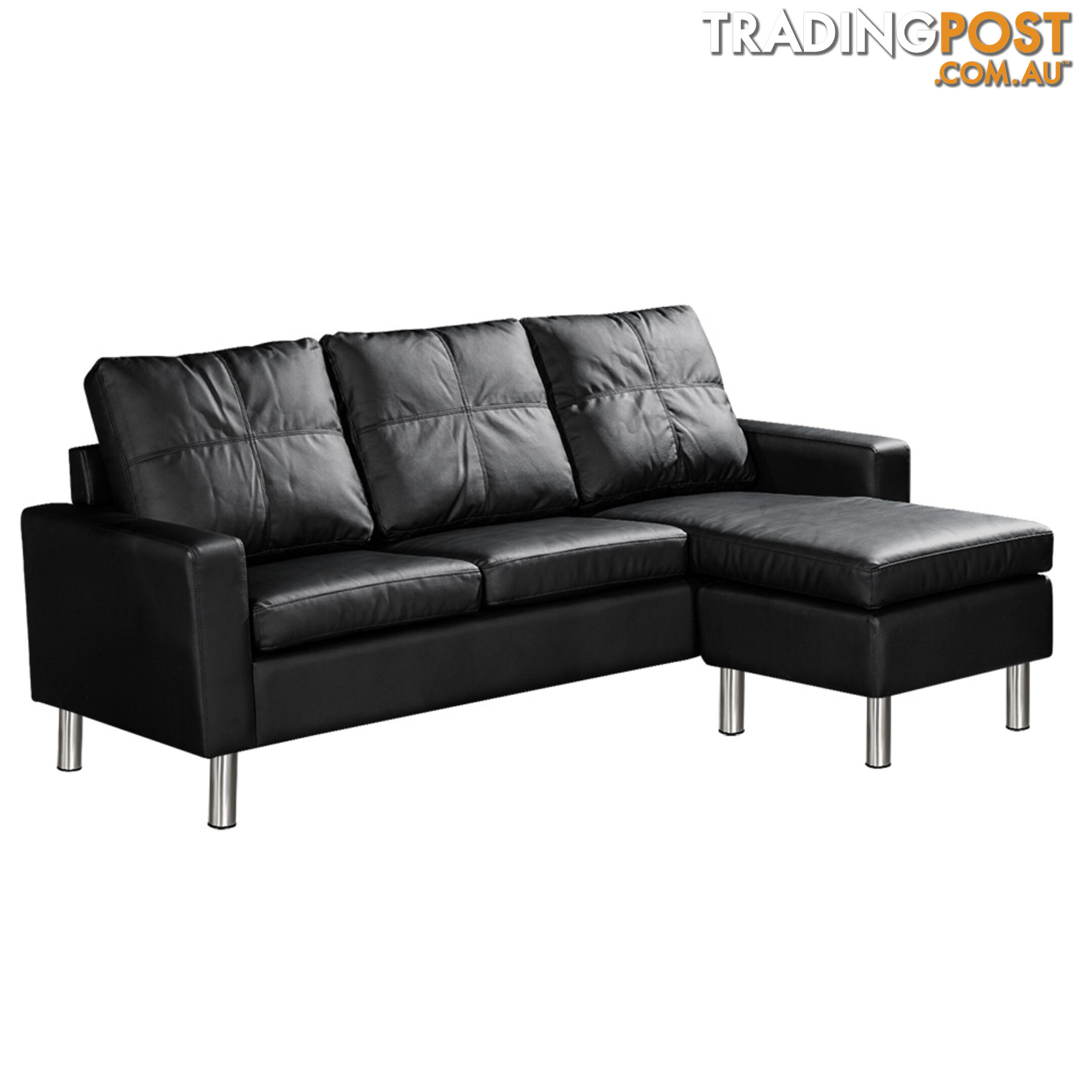 PU Leather Sofa Couch Bed 4 Seater Corner Modular Lounge Suite Ottoman Black