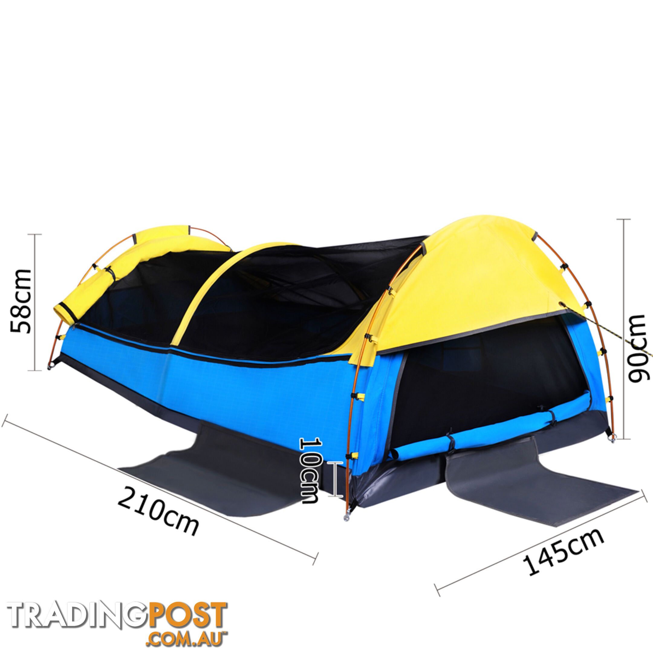 Double Swag Camping Canvas Tent Aluminium Pole Carry Bag Air Pillow Yellow/Blue