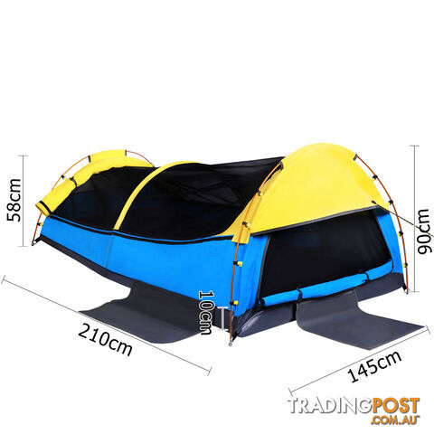 Double Swag Camping Canvas Tent Aluminium Pole Carry Bag Air Pillow Yellow/Blue