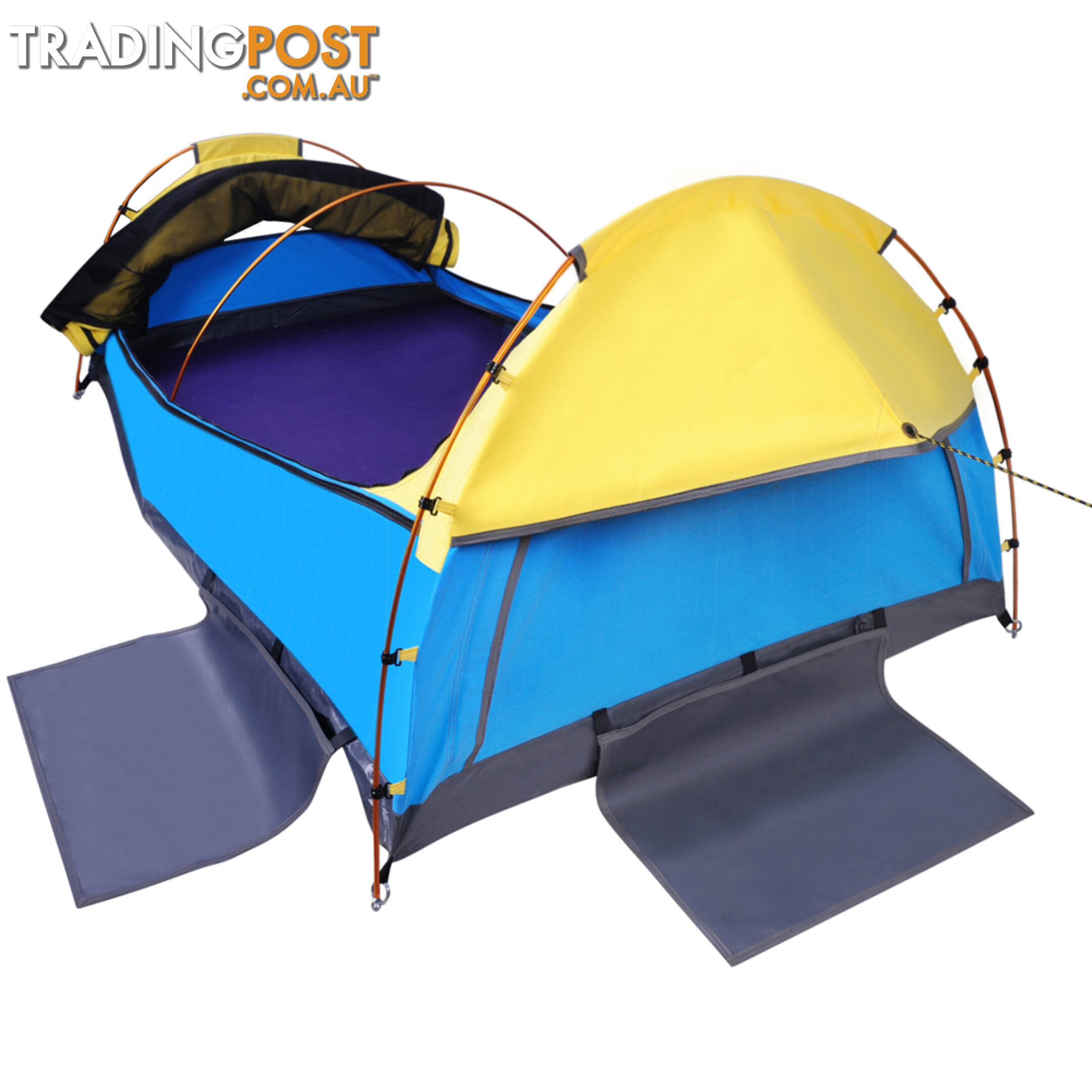 Double Swag Camping Canvas Tent Aluminium Pole Carry Bag Air Pillow Yellow/Blue