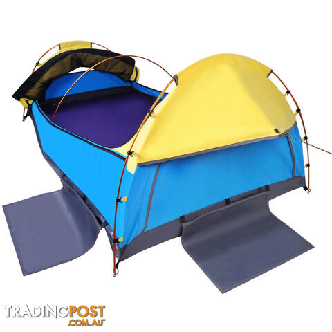 Double Swag Camping Canvas Tent Aluminium Pole Carry Bag Air Pillow Yellow/Blue