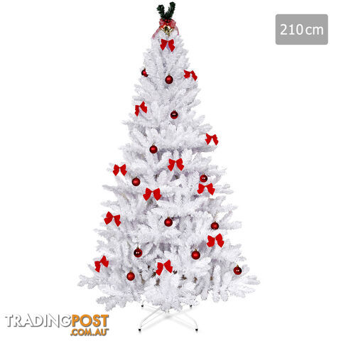 7FT Christmas Tree Free Ornament 2.1M Xmas Trees Decorate Metal Base White