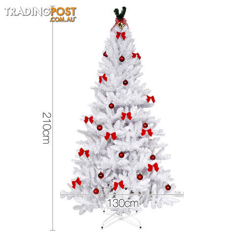 7FT Christmas Tree Free Ornament 2.1M Xmas Trees Decorate Metal Base White