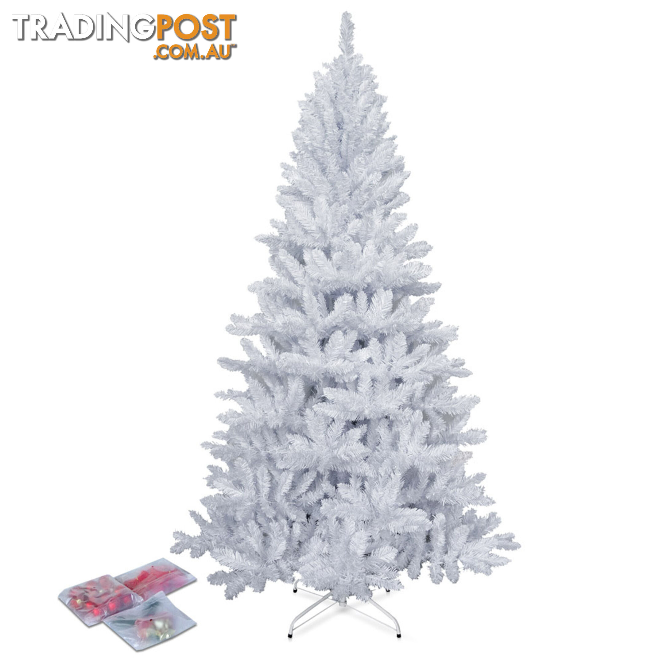 7FT Christmas Tree Free Ornament 2.1M Xmas Trees Decorate Metal Base White