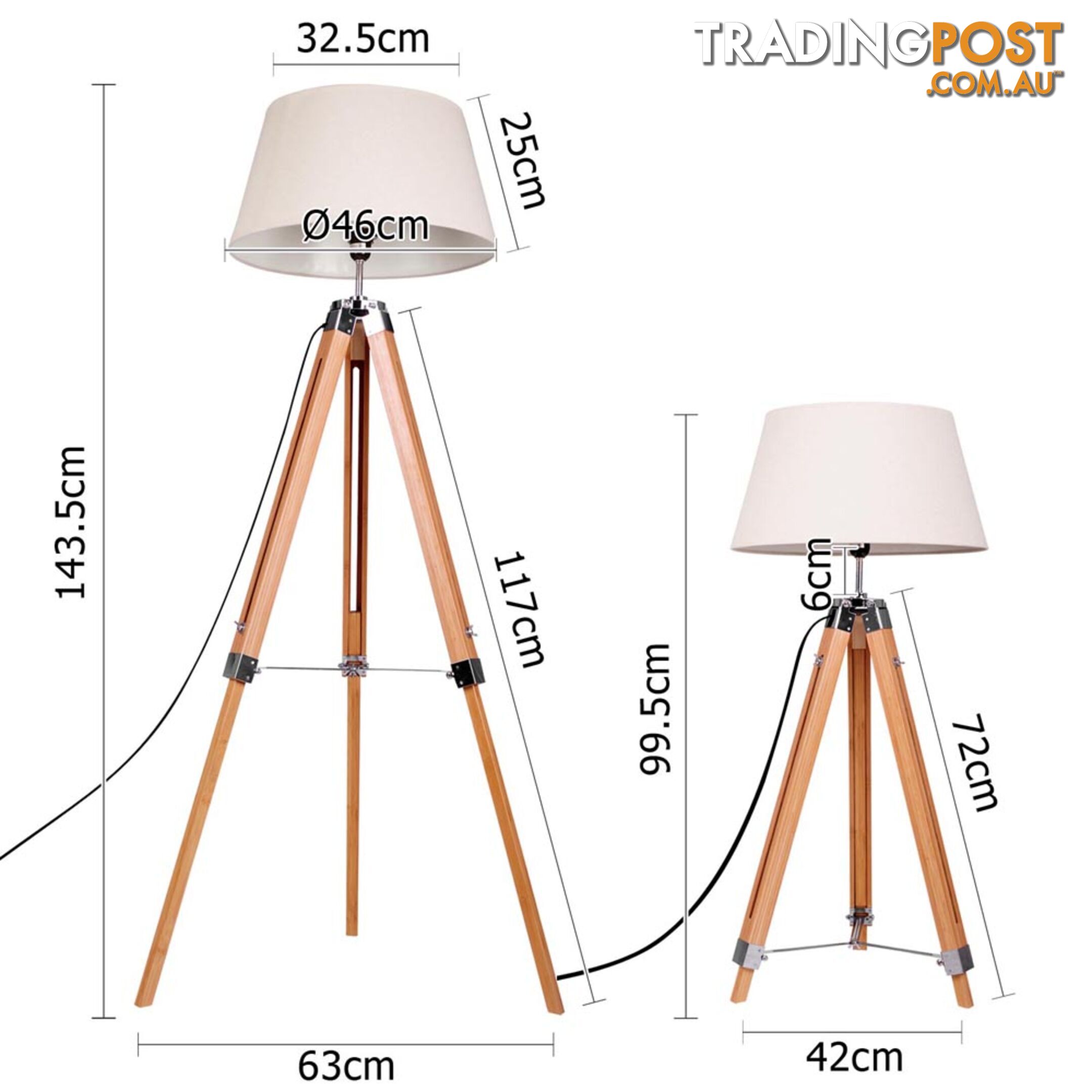 Bamboo Tripod Floor Lamp Adjustable Wooden Floor Lighting Beige Linen Shade