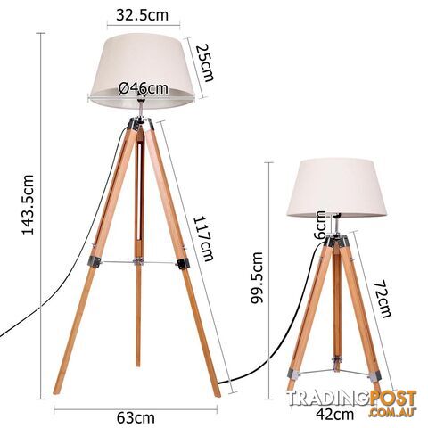 Bamboo Tripod Floor Lamp Adjustable Wooden Floor Lighting Beige Linen Shade