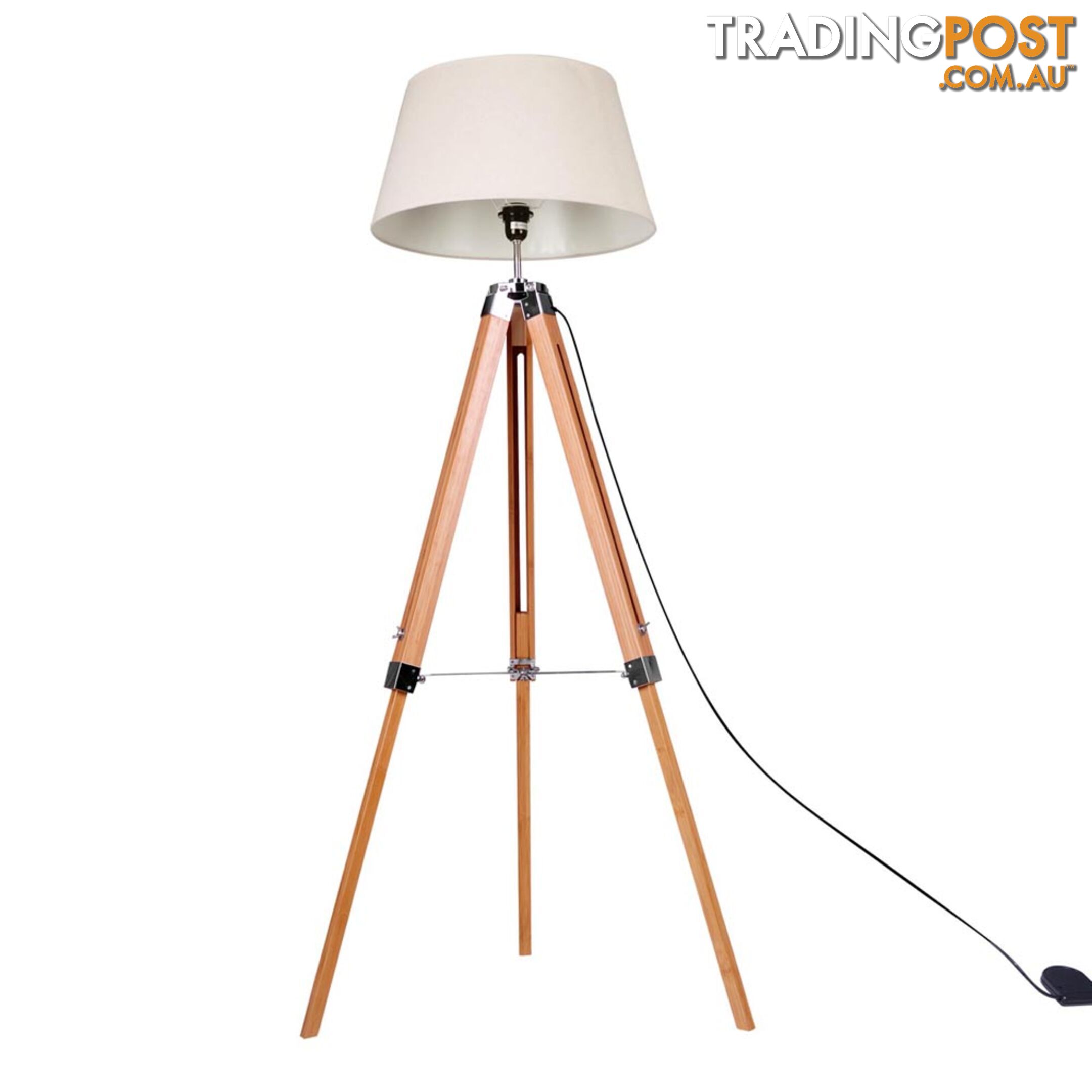 Bamboo Tripod Floor Lamp Adjustable Wooden Floor Lighting Beige Linen Shade