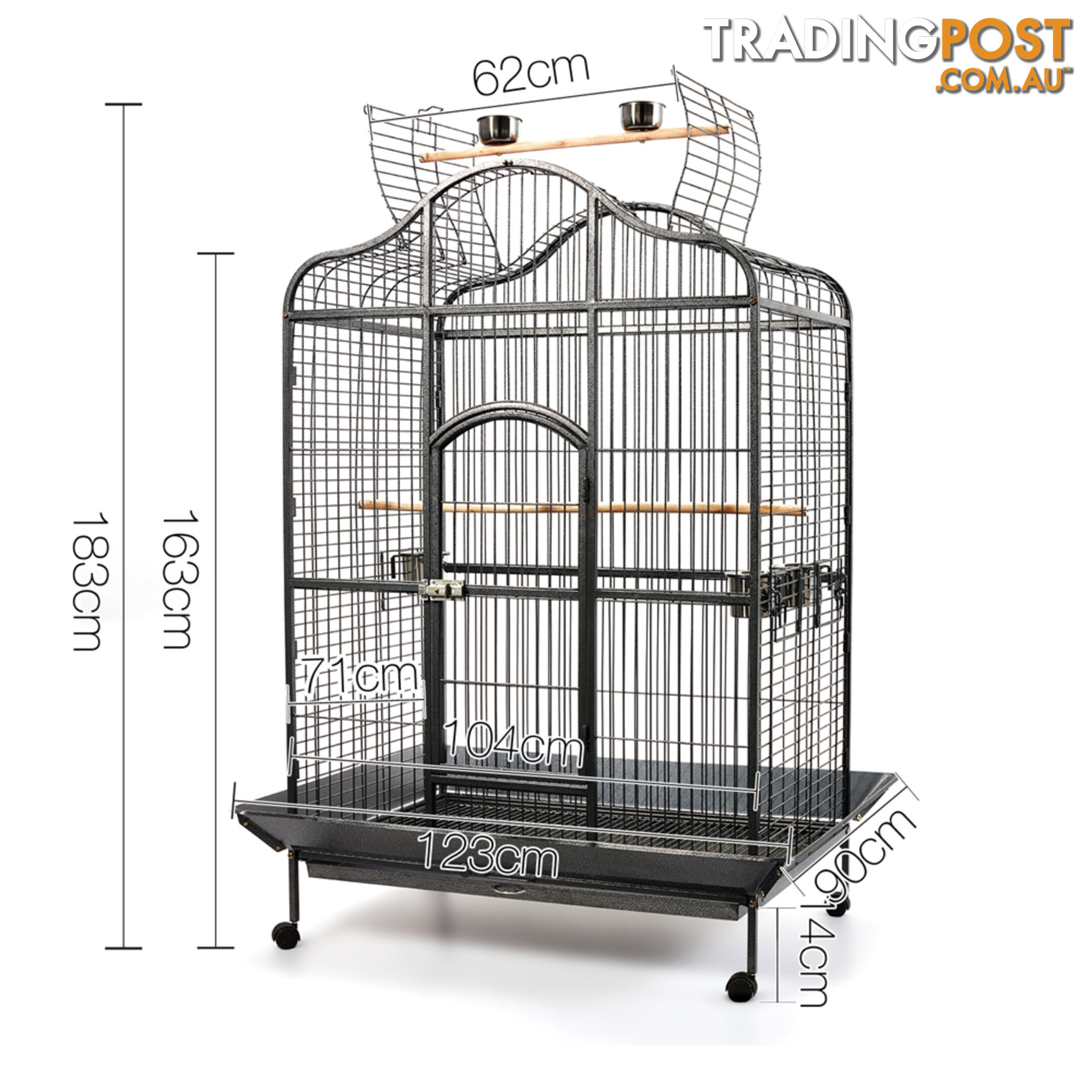 Large 183cm Bird Cage Canary Heavy Duty Parrot Budgie Pet Aviary Open Roof Black