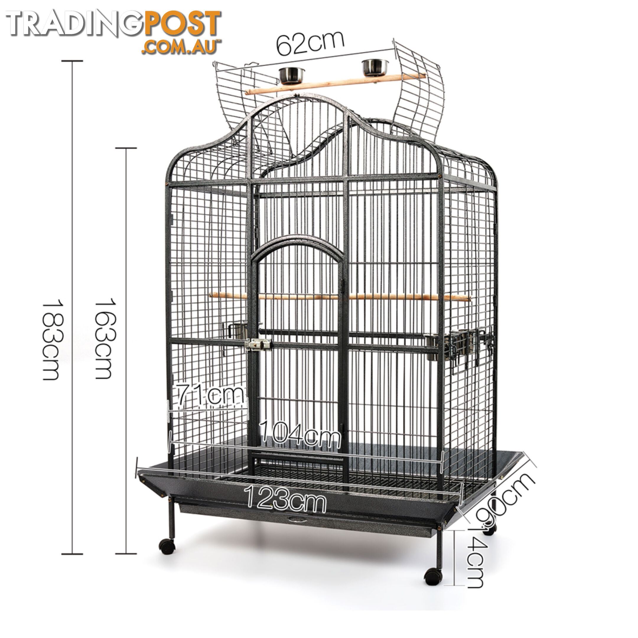 Large 183cm Bird Cage Canary Heavy Duty Parrot Budgie Pet Aviary Open Roof Black