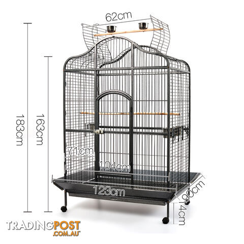 Large 183cm Bird Cage Canary Heavy Duty Parrot Budgie Pet Aviary Open Roof Black